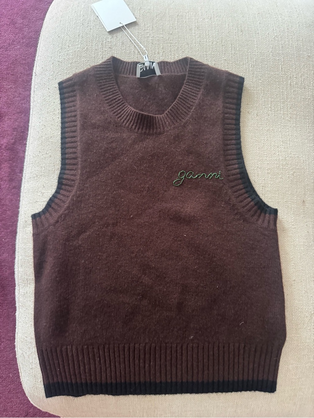 Ganni Brown Knit Sleeveless Sweater Vest